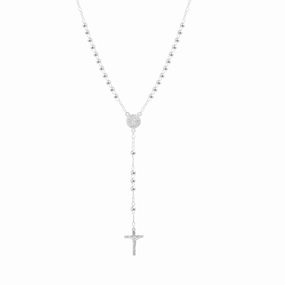 Fashion Kid for personal use Sterling Silver Polished Beads Crucifix Rosary Necklace with 4mm Beads