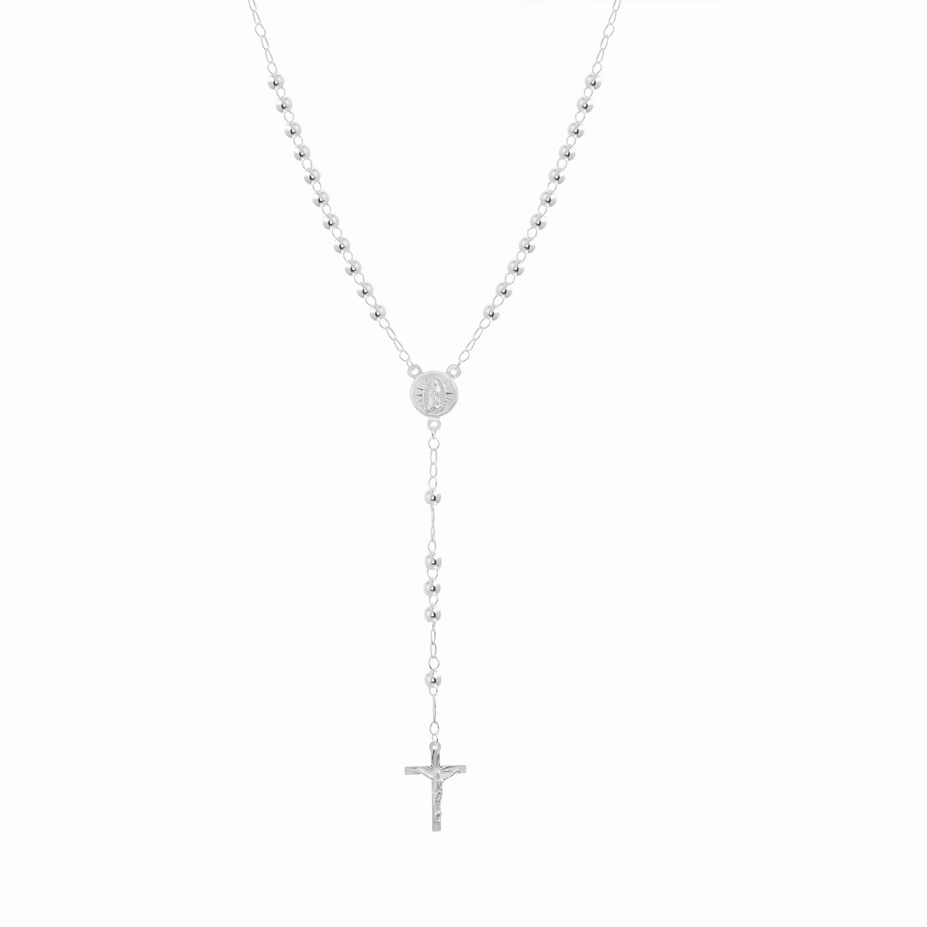 Fashion Kid for personal use Sterling Silver Polished Beads Crucifix Rosary Necklace with 4mm Beads
