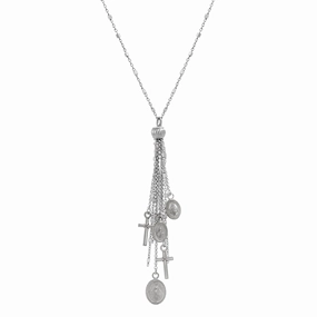 Sterling Silver Religious Charms Drop Dangle Necklace Chic Layer