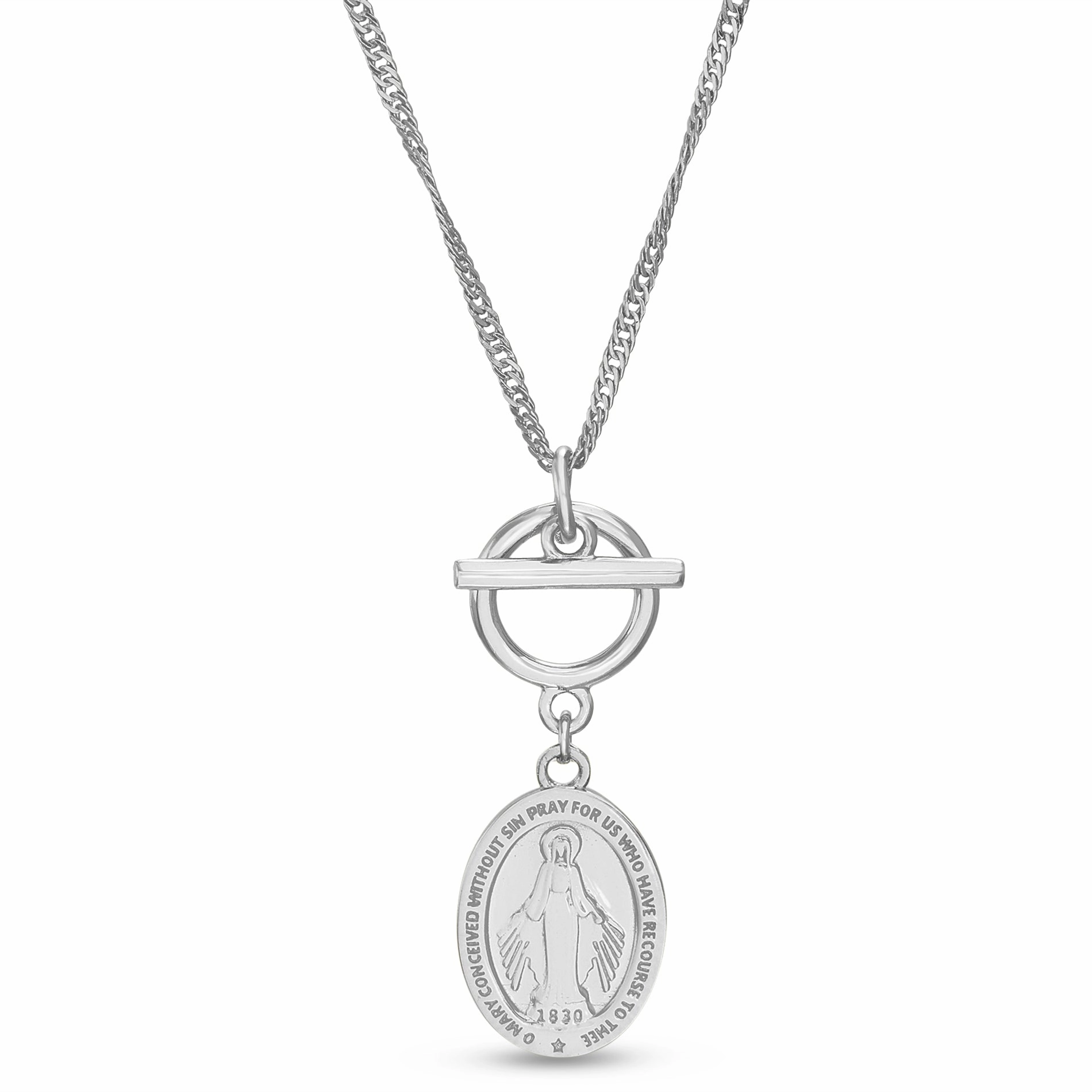 Travel Chic Anniversary Present Sterling Silver Religious Disc Dangle Toggle Lock Necklace