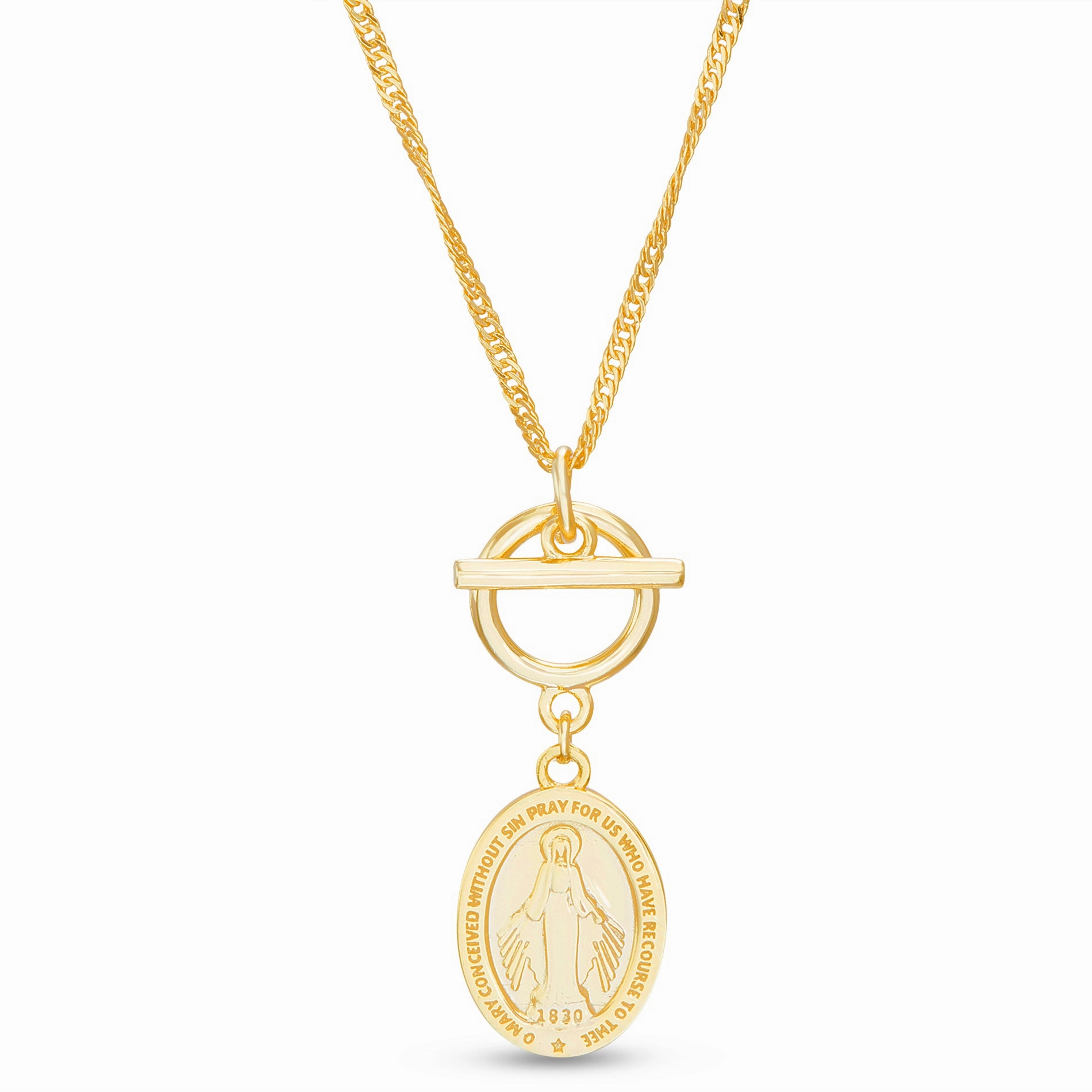 Magnificent Jewelry Sterling Silver Religious Disc Dangle Toggle Lock Necklace