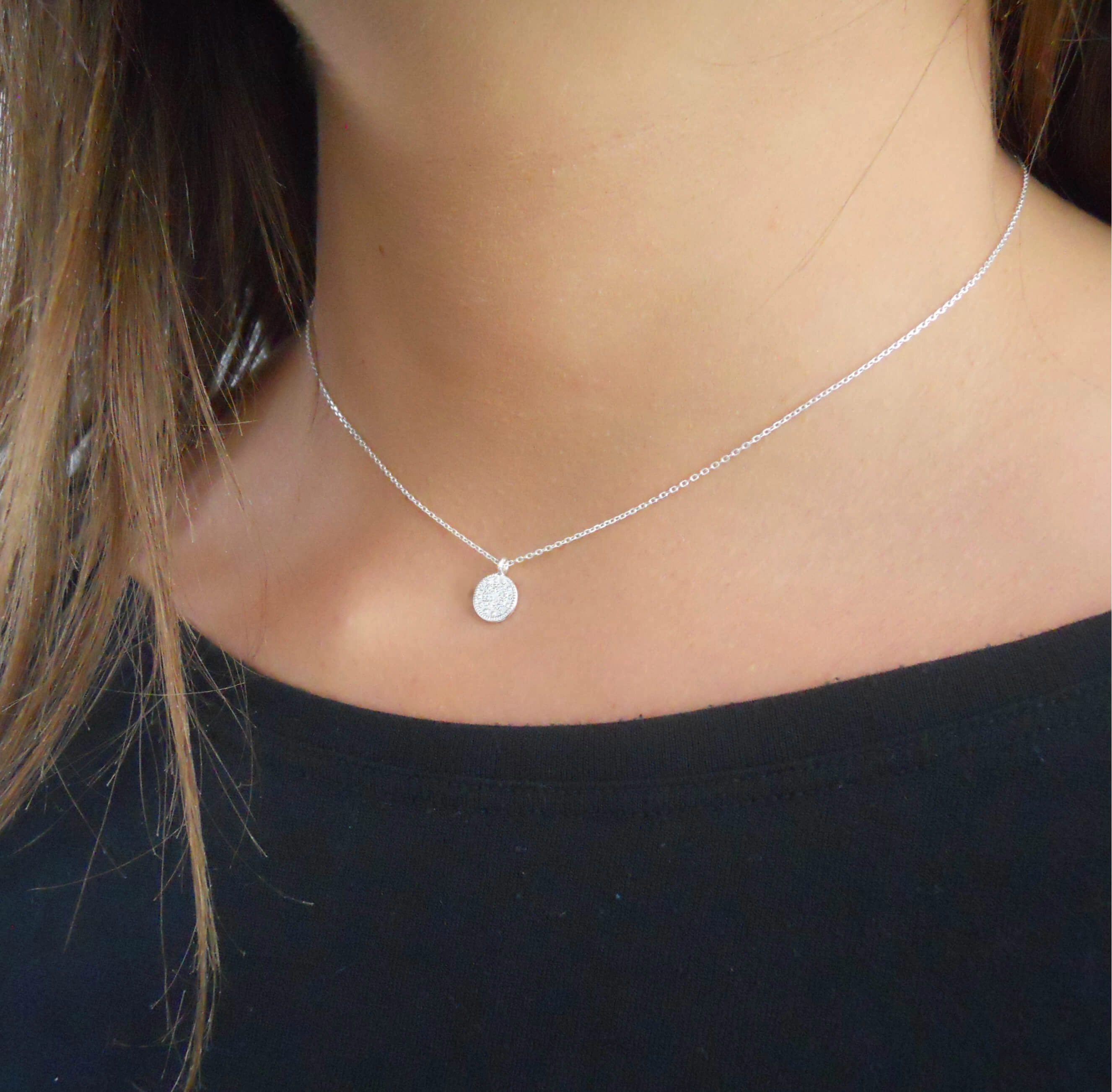 Weekend Outfit Sterling Silver Tiny Medallion Coin Necklace
