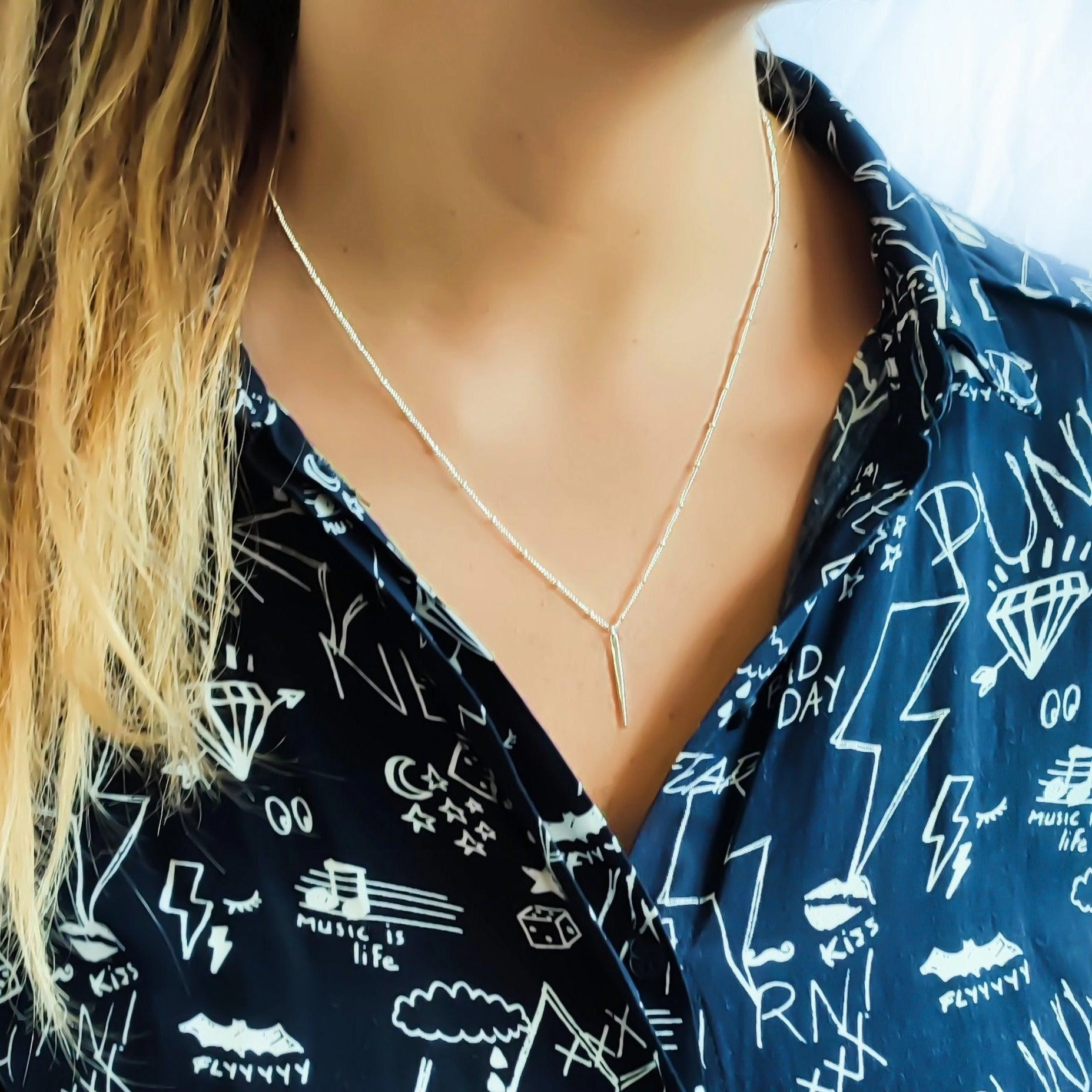 Inspiring Gift Sterling Silver Vertical Bar Pendant Necklace, Satellite Chain Necklace, Spike Necklace, Silver Pendant Necklace, Sterling Silver Necklaces