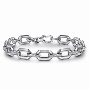 Sophisticated Gem Modern Accent Sterling Silver White Sapphire Link Chain Tennis Bracelet