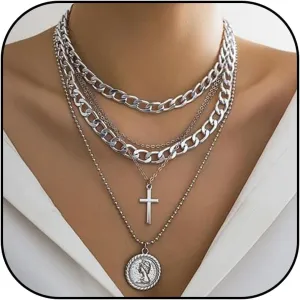 Stocking Stuffers Holiday Outfits for Women 2024 Gold Layered Necklaces for Women Dainty Gold Necklace Stack Layering Retro Coin Circle Cross Pendant Necklaces Chunky Gold Chain Necklaces Trendy Gold Jewelry