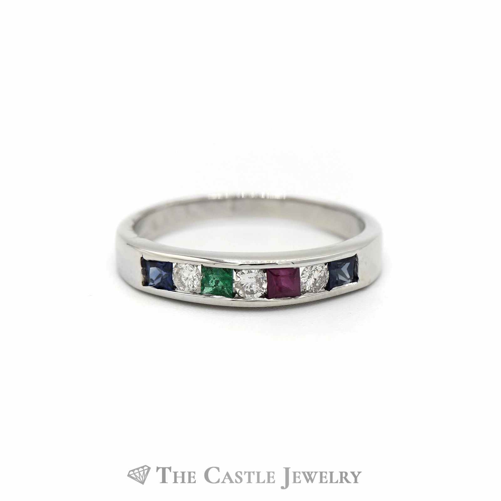 Shared Experience Meaningful Symbol .15CTTW Diamond and Multi Colored Gemstone Wedding Band in 14KT White Gold