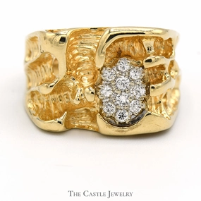 Gloss Detail Brilliant Craft 1/4cttw Oval Shaped Diamond Cluster Ring in Open Nugget Designed 14k Yellow Gold Mounting