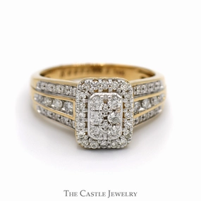 Quality Embellishment 3/4cttw Rectangular Diamond Cluster Ring with Diamond Accented Sides in 14k Yellow Gold