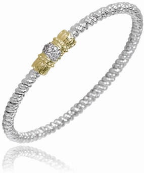 14K Yellow Gold and Sterling Silver Diamond Bangle Bracelet Seasonal Trend Premium Charm