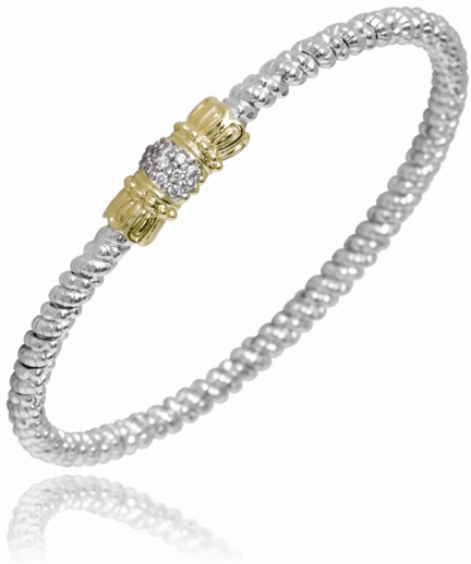 14K Yellow Gold and Sterling Silver Diamond Bangle Bracelet Seasonal Trend Premium Charm