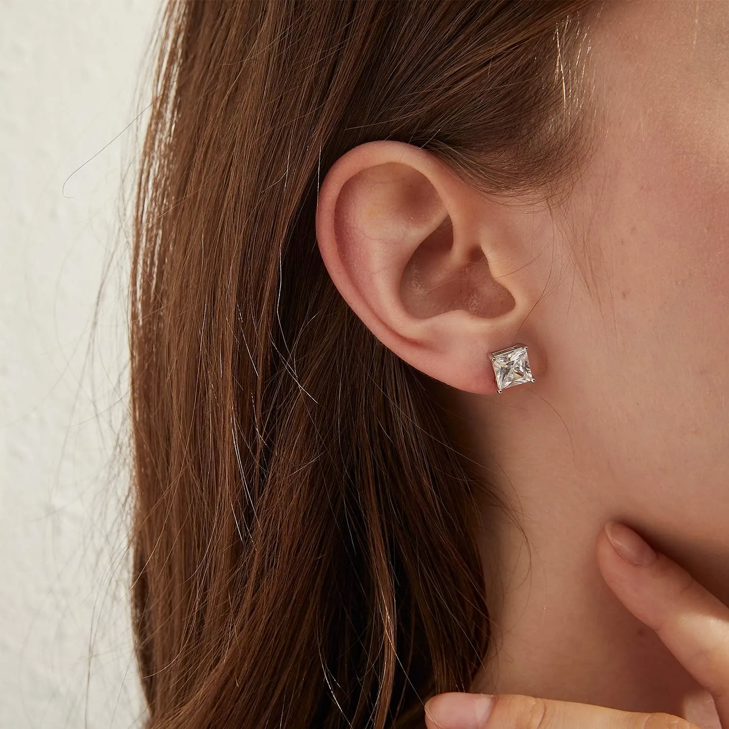Stud Earrings with Screw Back, 925 Sterling Silver Cubic Zirconia Round Cut/Square Cut Stud Earrings for Women and Men, Long & Thick Post, 4MM-8MM