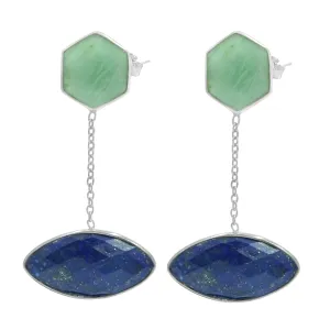 Stunning Lapis Lazuli and Amazonite Gemstone Silver Earrings