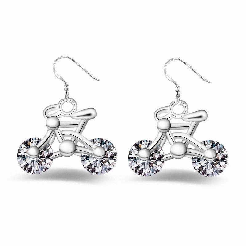 Cycolinks 925 Sterling Silver Bicycle Cubic Zirconia Earrings Minimalist Embellishment