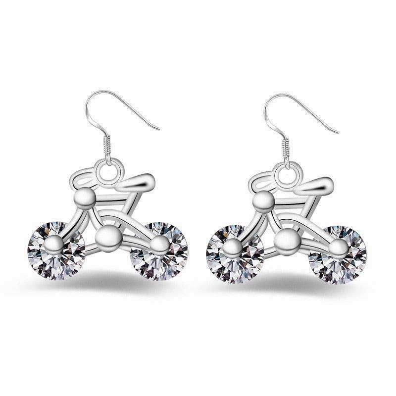Cycolinks 925 Sterling Silver Bicycle Cubic Zirconia Earrings Cute Accessory
