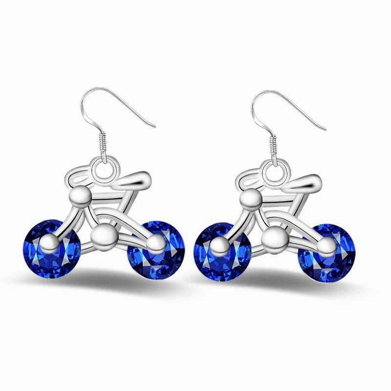 Cycolinks 925 Sterling Silver Bicycle Cubic Zirconia Earrings Pastel Item