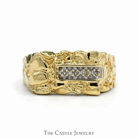 Nugget Style Men's Ring with Illusion Set Diamond Accents in 10k Yellow Gold Signature Accessory