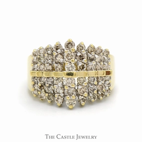 Sentimental Jewelry Modern Product 1.5cttw Multi Row Diamond Cluster Ring in 14k Yellow Gold
