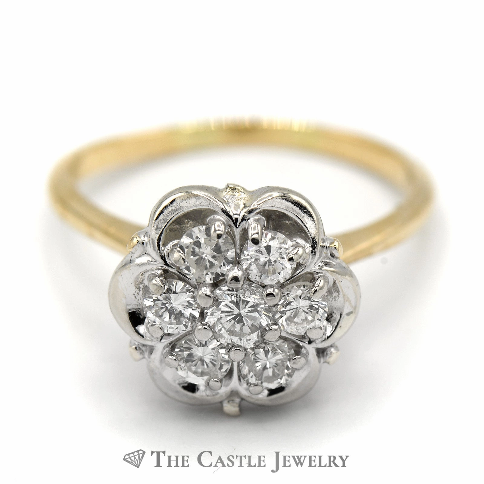 3/4cttw 7 Diamond Cluster Ring with Scalloped Setting in 14k Yellow Gold Quality Object