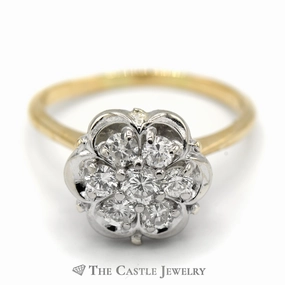 3/4cttw 7 Diamond Cluster Ring with Scalloped Setting in 14k Yellow Gold Quality Object