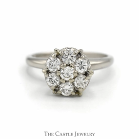 1cttw Round 7 Diamond Cluster Ring in 14k White Gold Night Out
