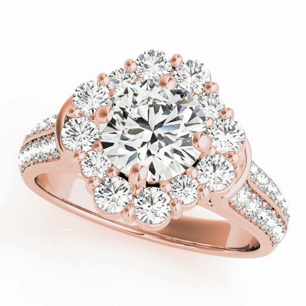 Monochrome Style Premium Round Diamond Halo Engagement Ring