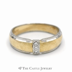 Men's Two Tone 3 Diamond Band with Brushed Finish in 14k White and Yellow Gold Budget Adornment Ornate Creation
