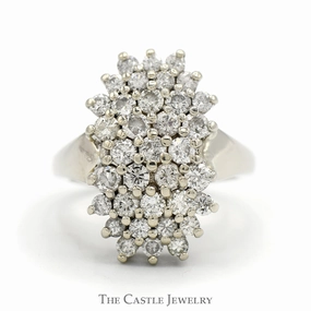 Rectangular 2cttw Round Diamond Cluster Ring in 14k White Gold Artistic Look Brilliant Design