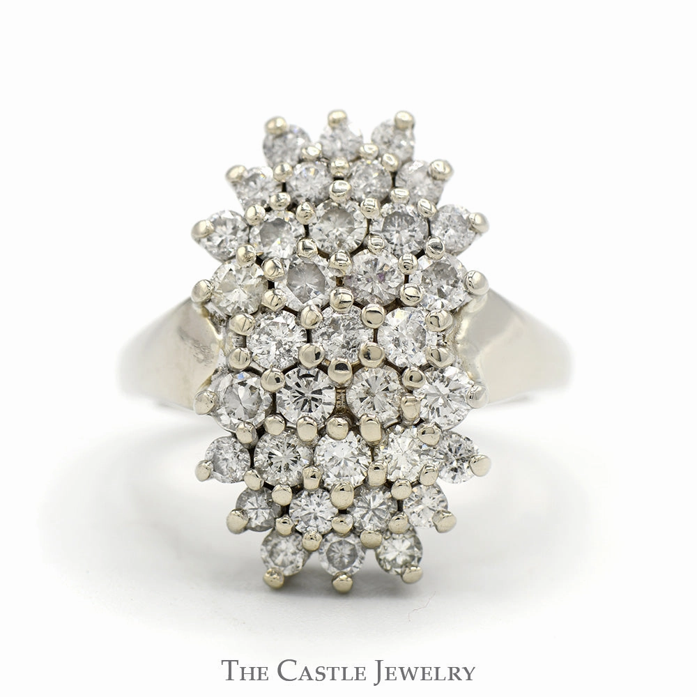 Rectangular 2cttw Round Diamond Cluster Ring in 14k White Gold Artistic Look Brilliant Design