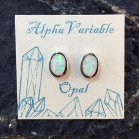 Straight Trinket Simple Must-Have Sterling Silver Opal Earrings