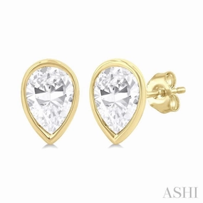1/5 ctw Petite Bezel Set Pear Cut Diamond Fashion Stud Earring in 10K Yellow Gold Modern Form Classic Touch