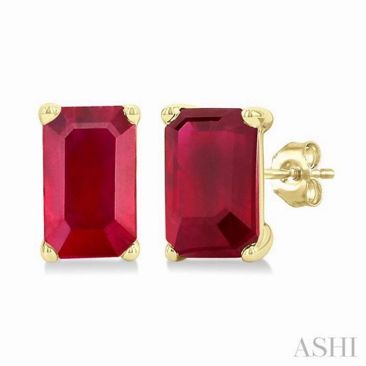 5X3 MM Octagon Shape Ruby Precious Stud Earrings in 14K Yellow Gold Handmade Beauty