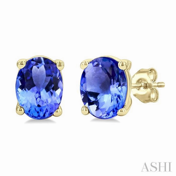 Bridal Collection Delicate Style 4X3 MM Oval Shape Tanzanite Precious Stud Earrings in 14K Yellow Gold