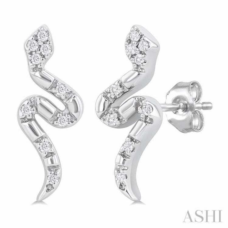 Dainty Shine Fashionable Touch 1/20 Ctw Petite Snake Round Cut Diamond Fashion Stud Earring in 10K White Gold