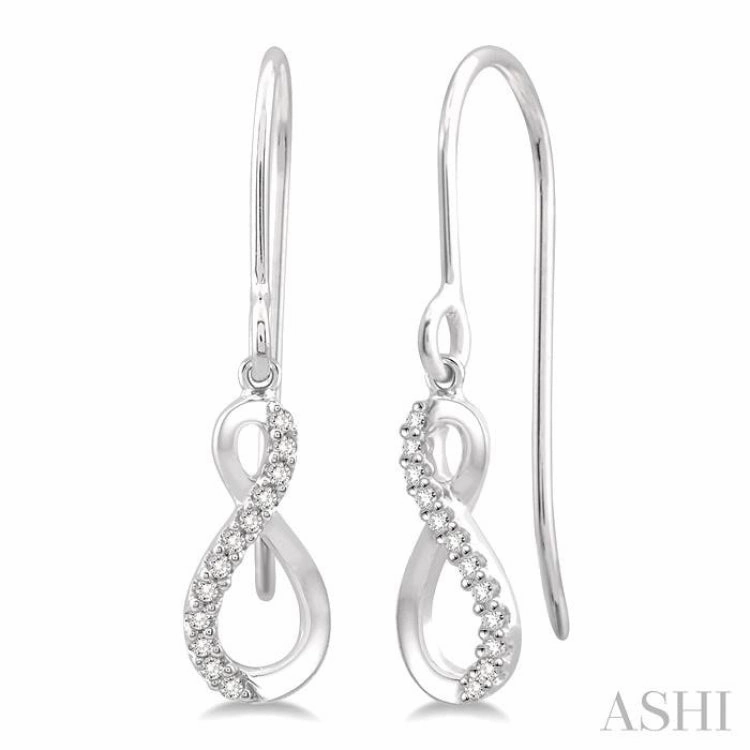 Sleek Edge Inspired Accent 1/10 ctw Figure Eight Round Cut Diamond Infinity Petite Earrings in 10K White Gold