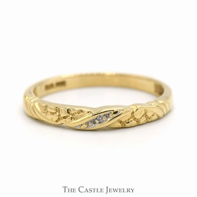 Easy Design Illusion Set Diamond Ring with Textured Nugget Sides in 10k Yellow Gold