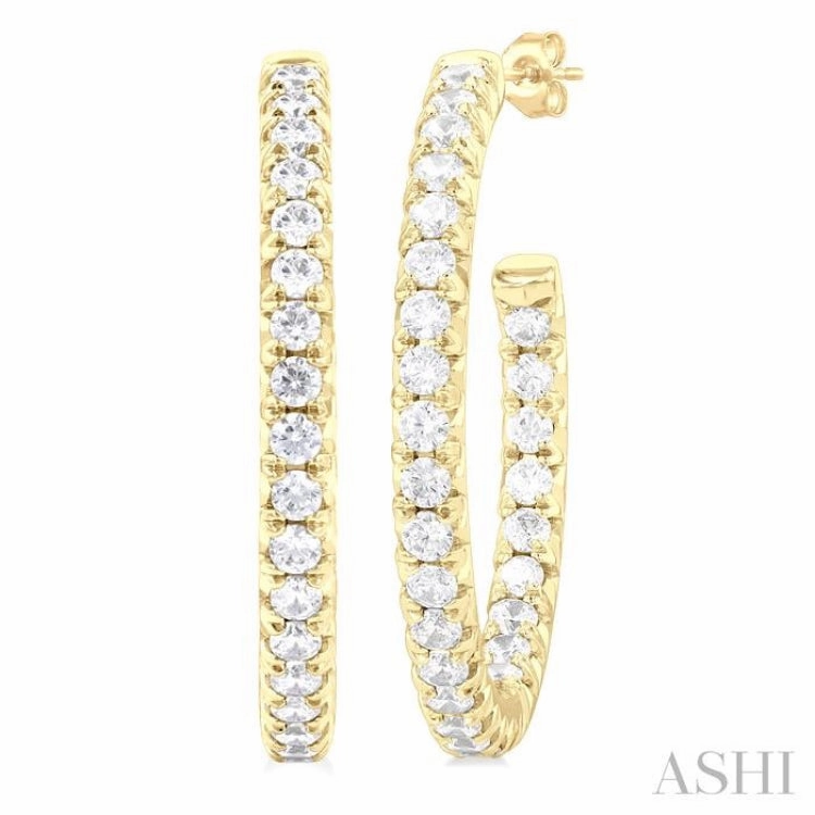 Glamorous Shine 1 1/2 Ctw French Pave Set Round Cut Diamond Fashion Half Hoop Earring in 14K Yellow Gold