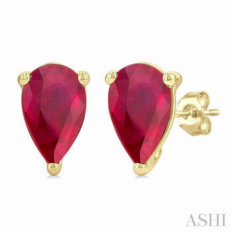 4X3 MM Pear Shape Ruby Precious Stud Earrings in 14K Yellow Gold Minimalist Charm Refined Highlight