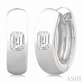 Sun-Kissed Look 1/3 ctw Bezel Set Emerald Cut Diamond Fashion Huggie Earrings in 14K White Gold