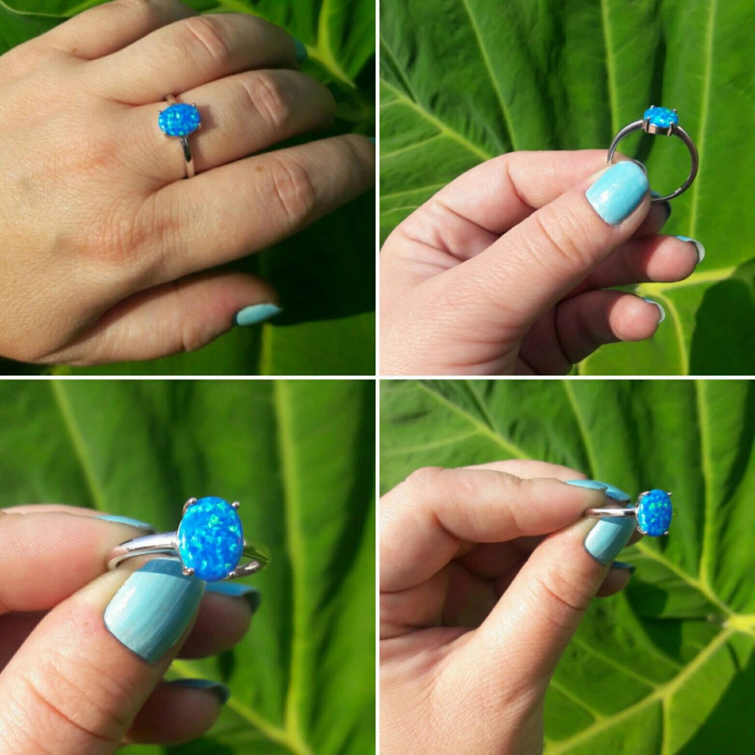 Charming Gift Hypoallergenic Statement Blue Opal Ring