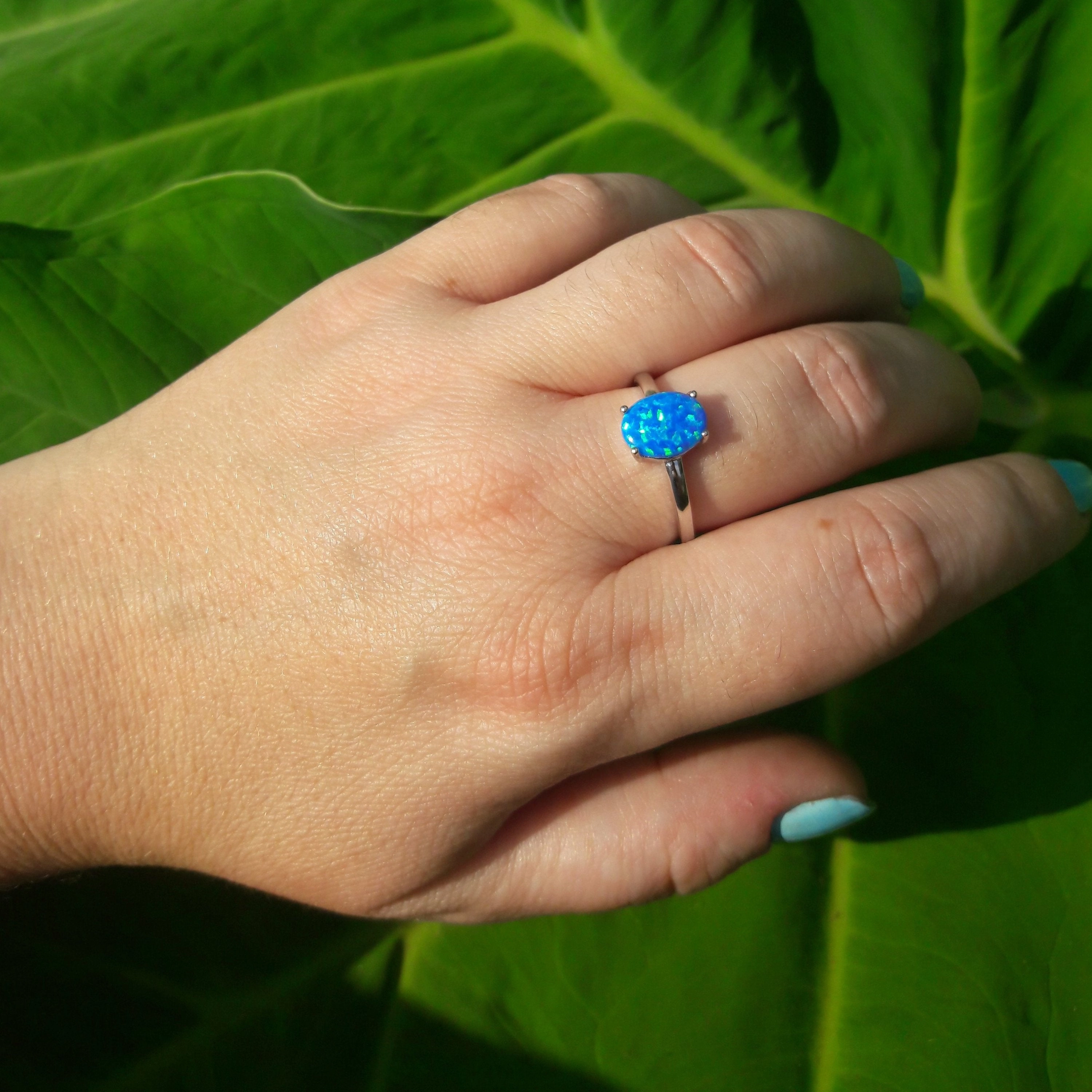 Casual Detail Affordable Decoration Blue Opal Ring