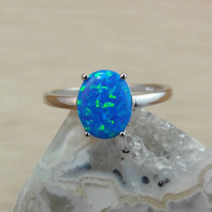 Glitter Accent Lightweight Item Blue Opal Ring