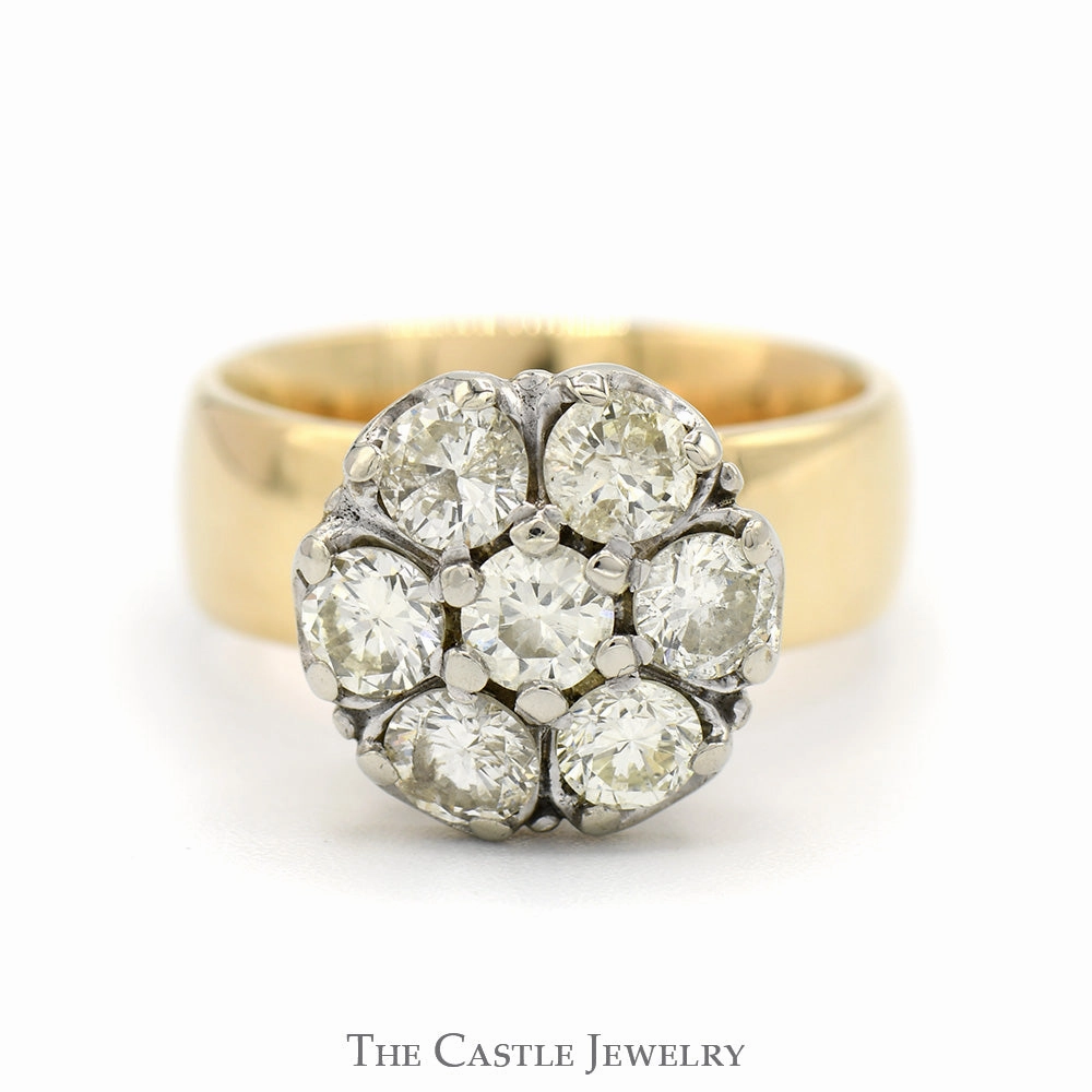 2cttw 7 Round Diamond Cluster Ring with Wide Polished Sides in 14k Yellow Gold Amazing Decoration Creative Work