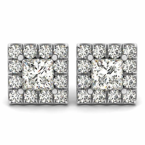 Attractive Design Opulent Ornament Round Diamond Halo Earrings