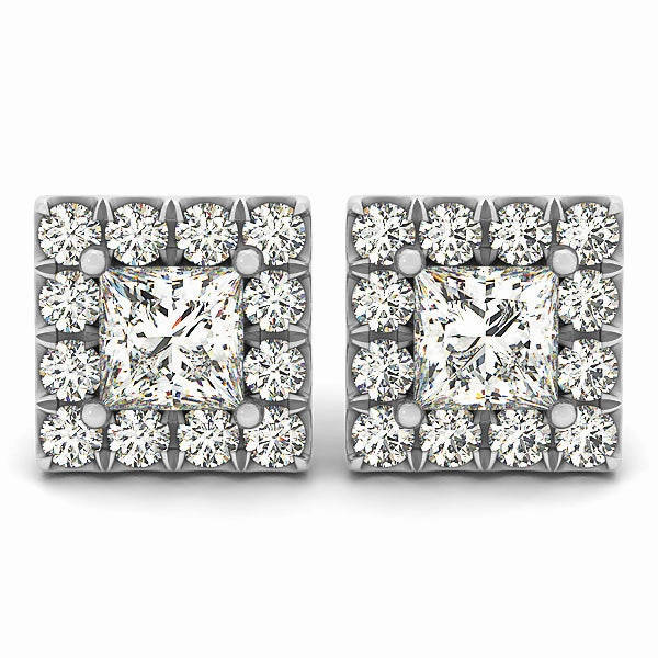 Attractive Design Opulent Ornament Round Diamond Halo Earrings