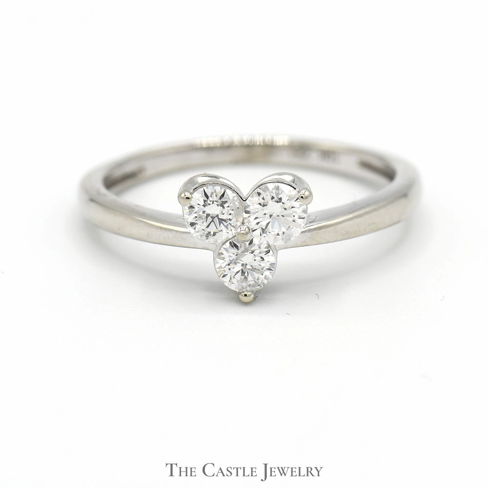 Numbered Edition Trendy Article Triangle Shaped Triple Diamond Cluster Ring in 10k White Gold