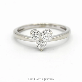 Numbered Edition Trendy Article Triangle Shaped Triple Diamond Cluster Ring in 10k White Gold