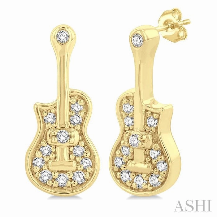 Gift Idea Glamorous Appeal 1/10 Ctw Petite Guitar Round Cut Diamond Fashion Stud Earring in 10K Yellow Gold
