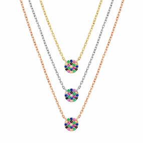 Lesa Michele Rainbow Cubic Zirconia Pave Disc Layer Necklace in Tri Color Plated Sterling Silver Offering Jewelry