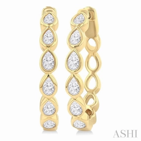 1 Ctw Bezel Set Pear Cut Diamond Fashion Hoop Earring in 14K Yellow Gold Petite Glam