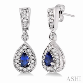 5x3 MM Pear Shape Sapphire and 1/3 ctw Round Cut Diamond Earrings in 14K White Gold Shiny Jewelry Pieces